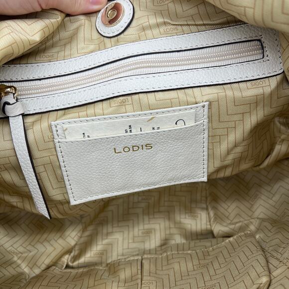 LODIS Womens Purse Medium Whipstitch Leather Tote Lacey Sand/Chestnut - Picture 6 of 14